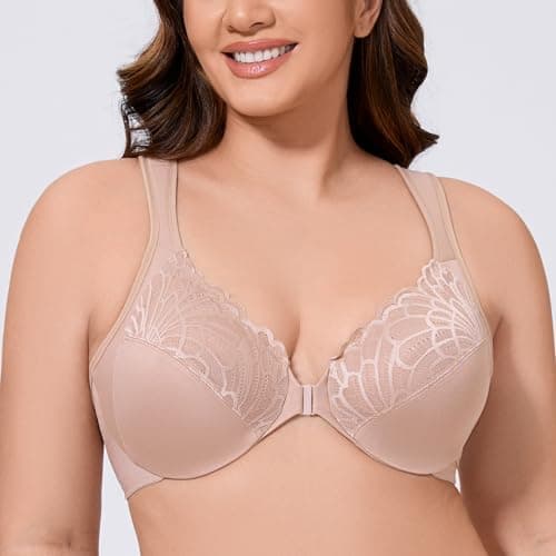 MELENECA Women's Plus Size Front Closure Underwire Bra