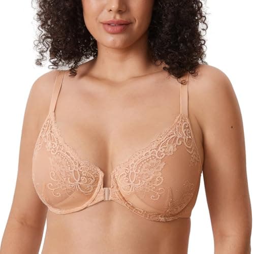 DELIMIRA Plus Size Front Closure Lace Plunge Underwire Bra