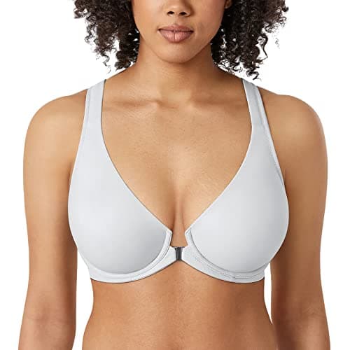 Delimira Women's Front Closure Plunge Racerback Bra B-H Cups