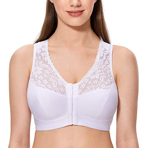 CALVENA Women's Plus Size Front Closure Wirefree Lace Racerback Bra