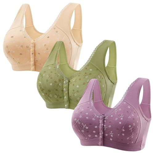 Comfortable 3-Piece Daisy Push-Up Bra Set for Older Women Full Coverage Front-Closure Bras