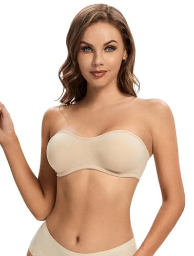 ANGOOL Wirefree Padded Strapless Bra - Non-Slip Silicone Bandeau Top