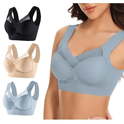Hnodov 3 Pack Plus Size Seamless Mesh Sports Bras for Women