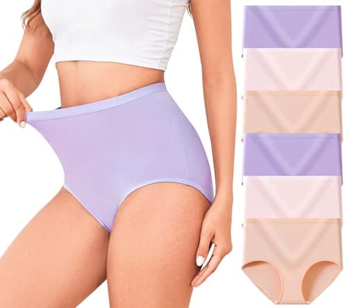 Womens High Waisted Tummy Control Moisture-Wicking Brief Underwear - 6 Packs