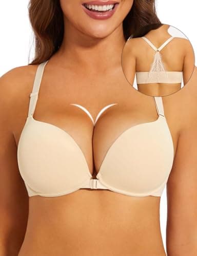 Upushall Women's Padded Push Up Front Closure Racerback Bras Add 2 Cups