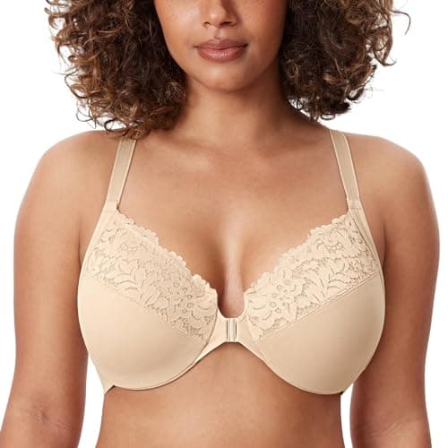 Delimira Women's Plus Size Full Coverage Lace Underwire Racerback Bra