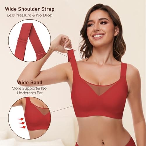 WOWENY Wireless Minimizer Bras for Women V-Neck Padded Bralettes
