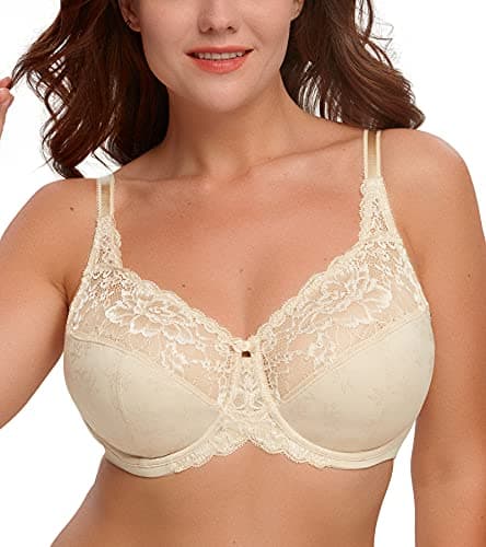 HACI Women's Comfortable Lace Floral Unlined Underwire Bra