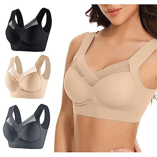 Hnodov 3 Pack Plus Size Seamless Mesh Sports Bras for Women