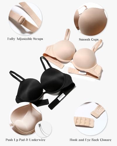 HACI Women's Push Up Plunge Bra with Deep V Underwire