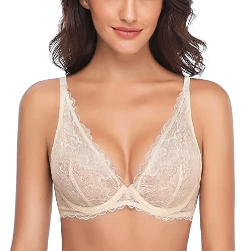 Wingslove Deep V Lace Bralette for Women Underwire
