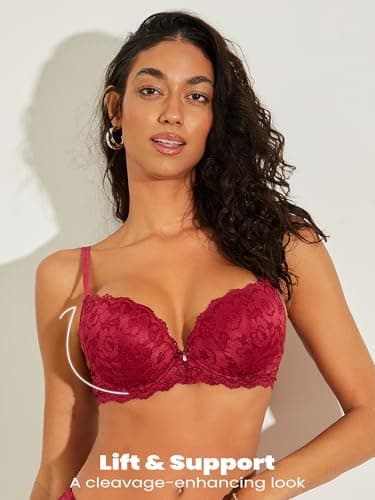 Zossav Lace Push Up Bra with Thick Padding and Underwire