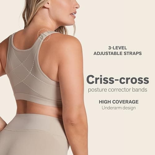 Leonisa Beige Front Closure Posture Corrector Bra - Full Coverage, Wireless Back Support