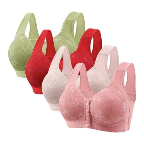 Hnodov 4 Pack Daisy Wireless Push-Up Bras for Older Women