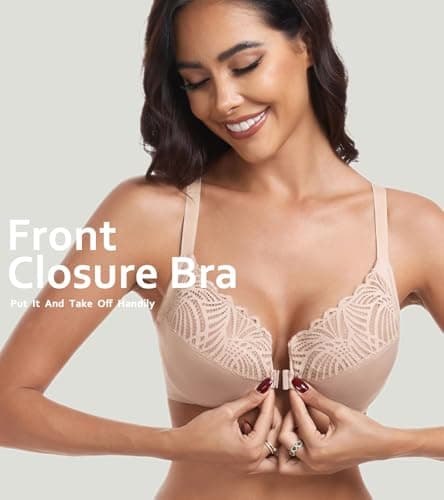 HACI Women's Plus Size Lacy Front Closure Underwire Bra