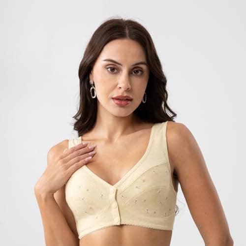 YVIVMEIE Women's Full Coverage Sports Bra with Front ClosureComfort Daisy Design