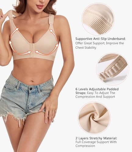 HACI Non-Padded Wire-Free Racerback Mastectomy Bra with Front Closure