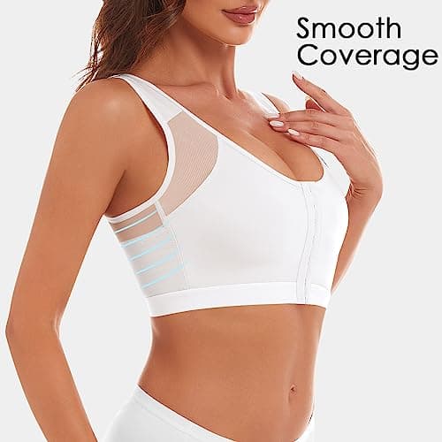 J-pone Women's Front Closure Posture Correcting Wireless Bra 2 Piece Full Coverage Back Support