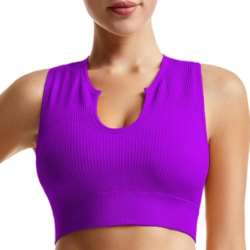 Solid Medium Support Ribbed Seamless Yoga Bra for Women Running Gym