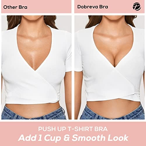DOBREVA Women'sPush Up T-Shirt Bra No Underwire Plunge