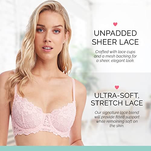 JENNY JEN Unpadded Underwire Lace Bra, Sheer Balconette Demi Lingerie for Women