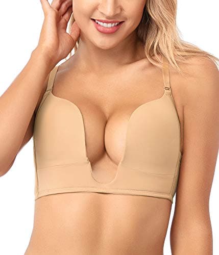 JOATEAY Women's Deep Plunge Convertible Bra with Low Cut Padded Cleavage Enhancer