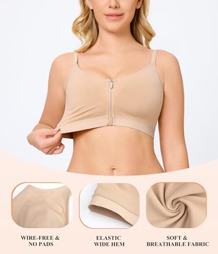 CYDREAM Women's Zip Front Wireless Comfort Bralette with Back Smoothing