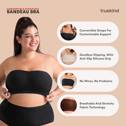Truekind Wireless Strapless Bra, Plus Size Tube Top for Women