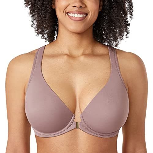Delimira Women's Front Closure Plunge Racerback Bra B-H Cups