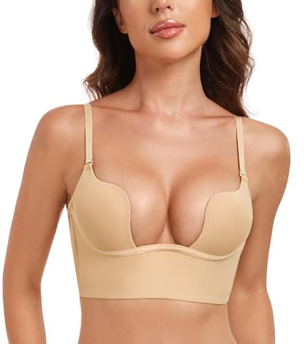 HANSICA Women's Deep Plunge Low Cut Push-Up Bra (Nude, 36D)