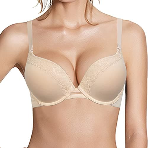 Pushlus Push Up Plunge Bra with Underwire and LaceSupport for Women