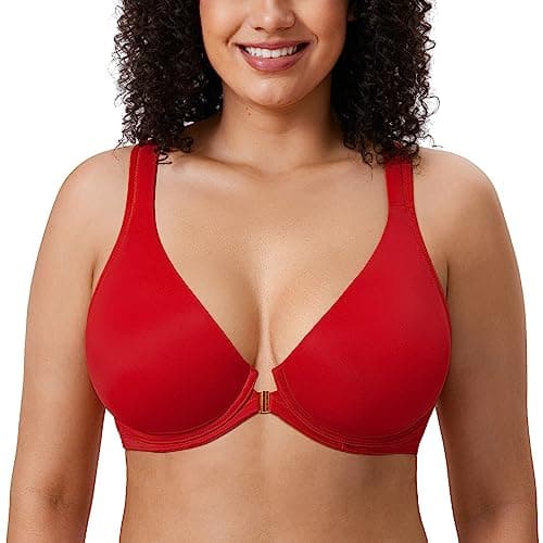 Delimira Women's Front Closure Plunge Racerback Bra B-H Cups