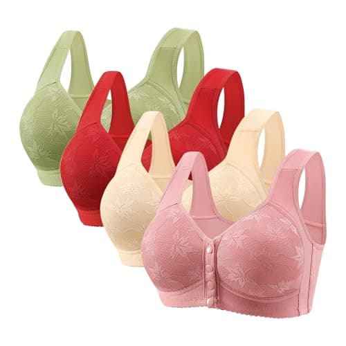 Hnodov 4 Pack Daisy Wireless Push-Up Bras for Older Women