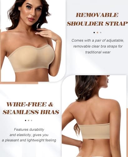 DOCUMO Women's Padded Strapless Silicone Bra