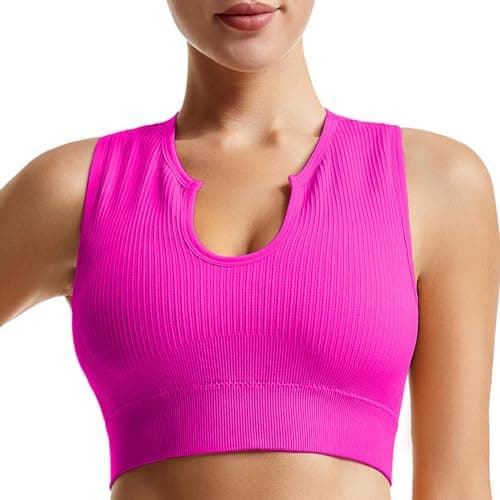Solid Medium Support Ribbed Seamless Yoga Bra for Women Running Gym