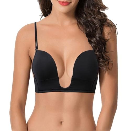 Vgplay Women's Deep Plunge Push Up Bra with Clear Straps