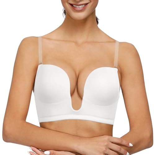 Vgplay Women's Deep Plunge Push Up Bra with Clear Straps