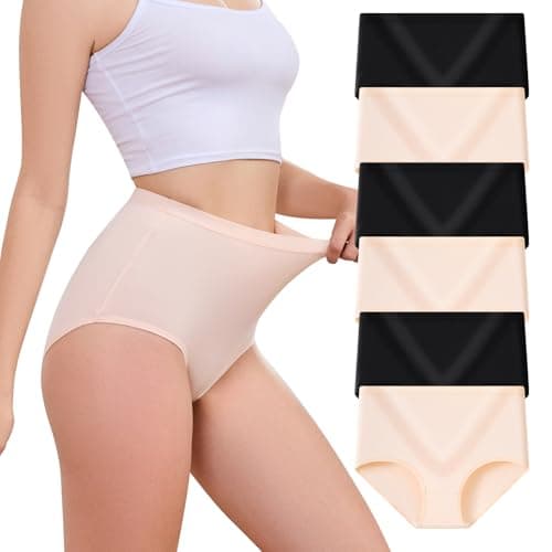 Womens High Waisted Tummy Control Moisture-Wicking Brief Underwear - 6 Packs
