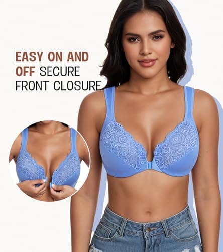DotVol Plus Size Front Closure U-Back Underwire Bra