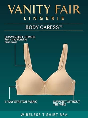 Vanity Fair Women's 2-Way Convertible Straps Full Coverage Bra, DD Cups