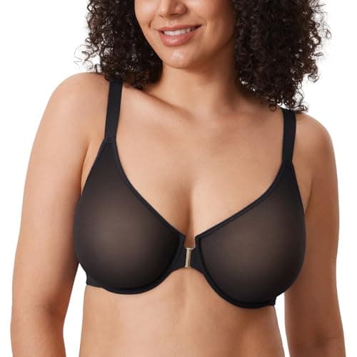 Delimira Women's Comfortable Plus Size Underwire Sheer Mesh Bra