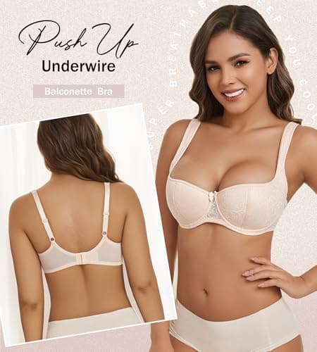 DotVol Plus Size Wide Straps Lace Balconette Underwire Bra