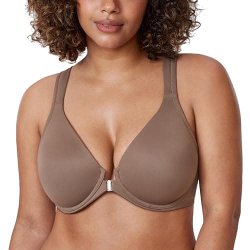 Delimira Women's Front Closure Plunge Racerback Bra B-H Cups