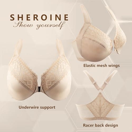 Sheroine Women's Plus Size Front Closure Underwire Lace Bra