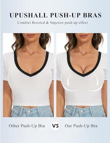 Upushall Plunge T-Shirt Bra for Women - Adds 2 Cup Sizes, Beige 42C