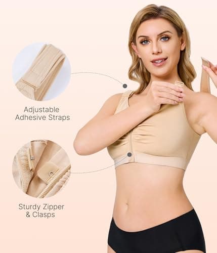 CYDREAM Wireless Zip Front Bra for Women - Comfortable Post-Surgery Compression