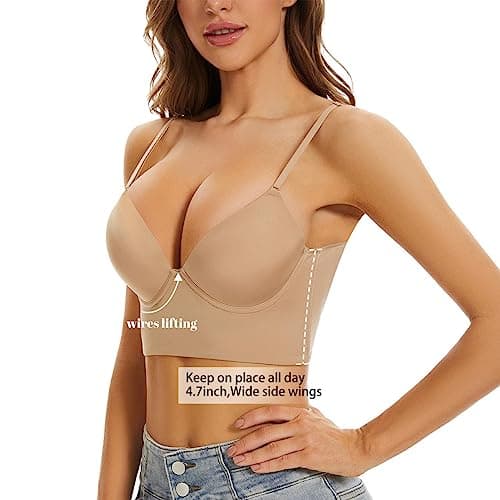 ForBaysy Low Back Push Up Bra for Women Wire Lifting V Neck Bralette