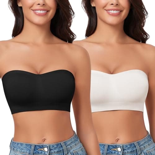 WOWENY Bandeau Bra for Women: Silicone, Padded, Non-Slip, Strapless