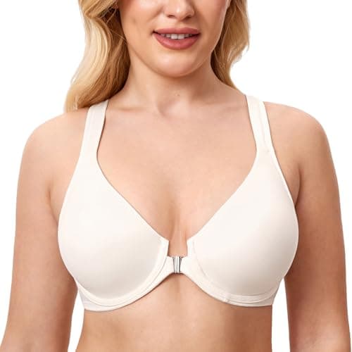 Delimira Women's Front Closure Plunge Racerback Bra B-H Cups