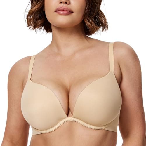 Wingslove Women's Deep V Push Up Bra with Underwire T-Shirt Detail Multiway
